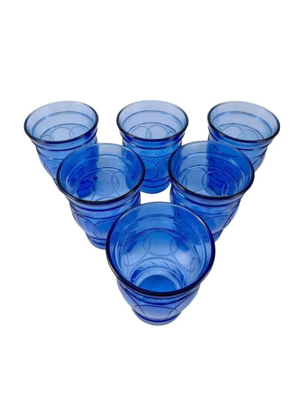 Set of 6 Whiskey Glasses Maryland Glass Cobalt Blue Ring of Rings Vintage 1940s
